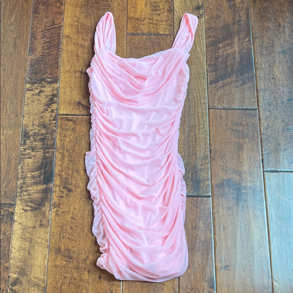 Elegant Pink Ruched Mini Dress